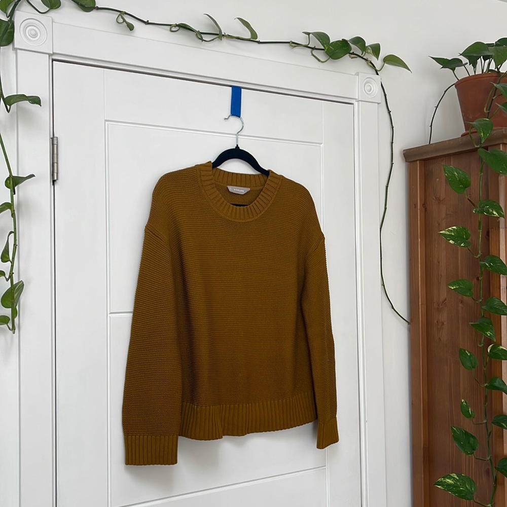 Everlane link stitch crew neck sweater in ochre/brass